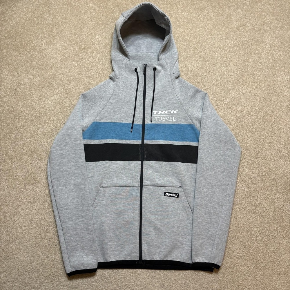Santini Hoodie Sweatshirt Mens Large Gray Trek Travel Full Zip Cycling Striped